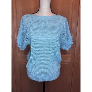 Chico’s Women’s 1 US Medium Blue Open Knit Short Sleeve Tunic Top